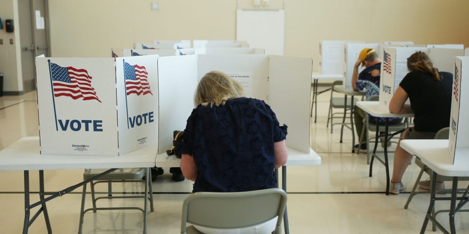 Neighbors voting at a local polling place